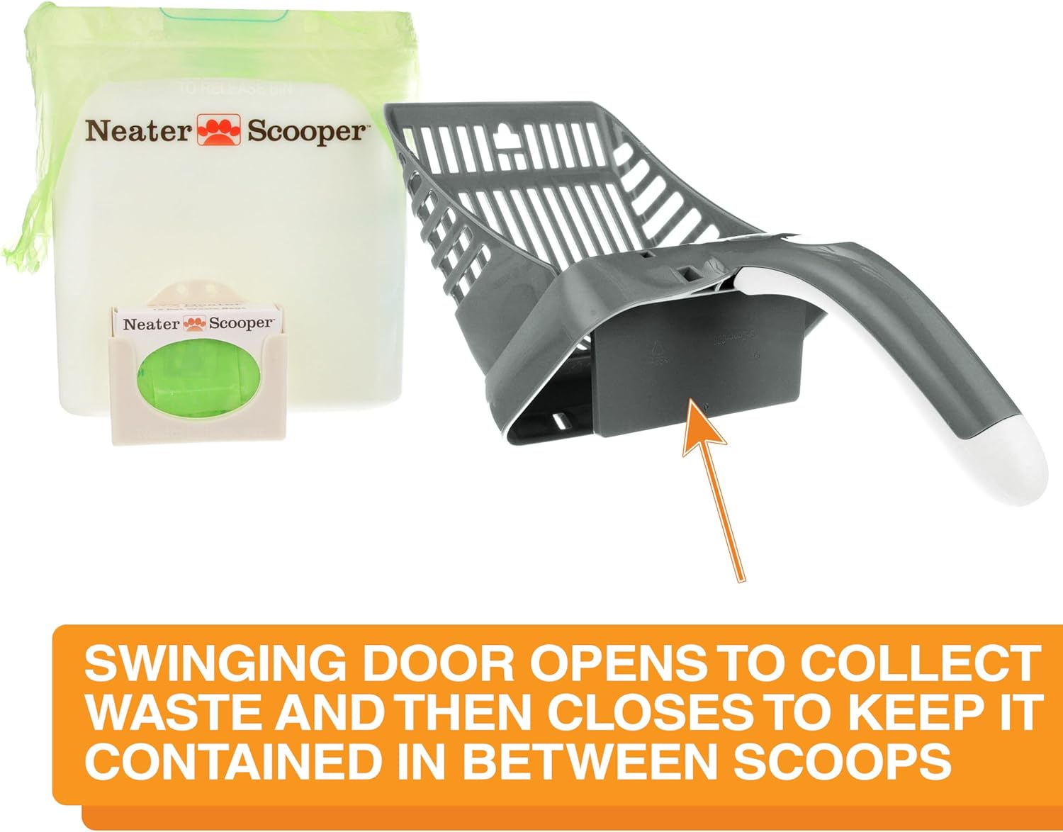 Neater Pets Neater Scooper Standard Cat Litter Scoop, 60 Refill Bags – Mess-Free Cat Litter Scooper with Bag, Spill-Proof Kitty Box Sifter, Bin Doubles as Poop Shovel Holder, for Single-Cat Households