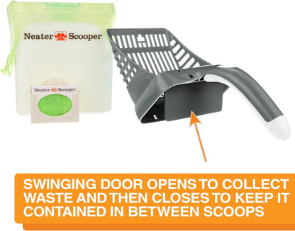 Neater Pets Neater Scooper Standard Cat Litter Scoop, 60 Refill Bags – Mess-Free Cat Litter Scooper with Bag, Spill-Proof Kitty Box Sifter, Bin Doubles as Poop Shovel Holder, for Single-Cat Households