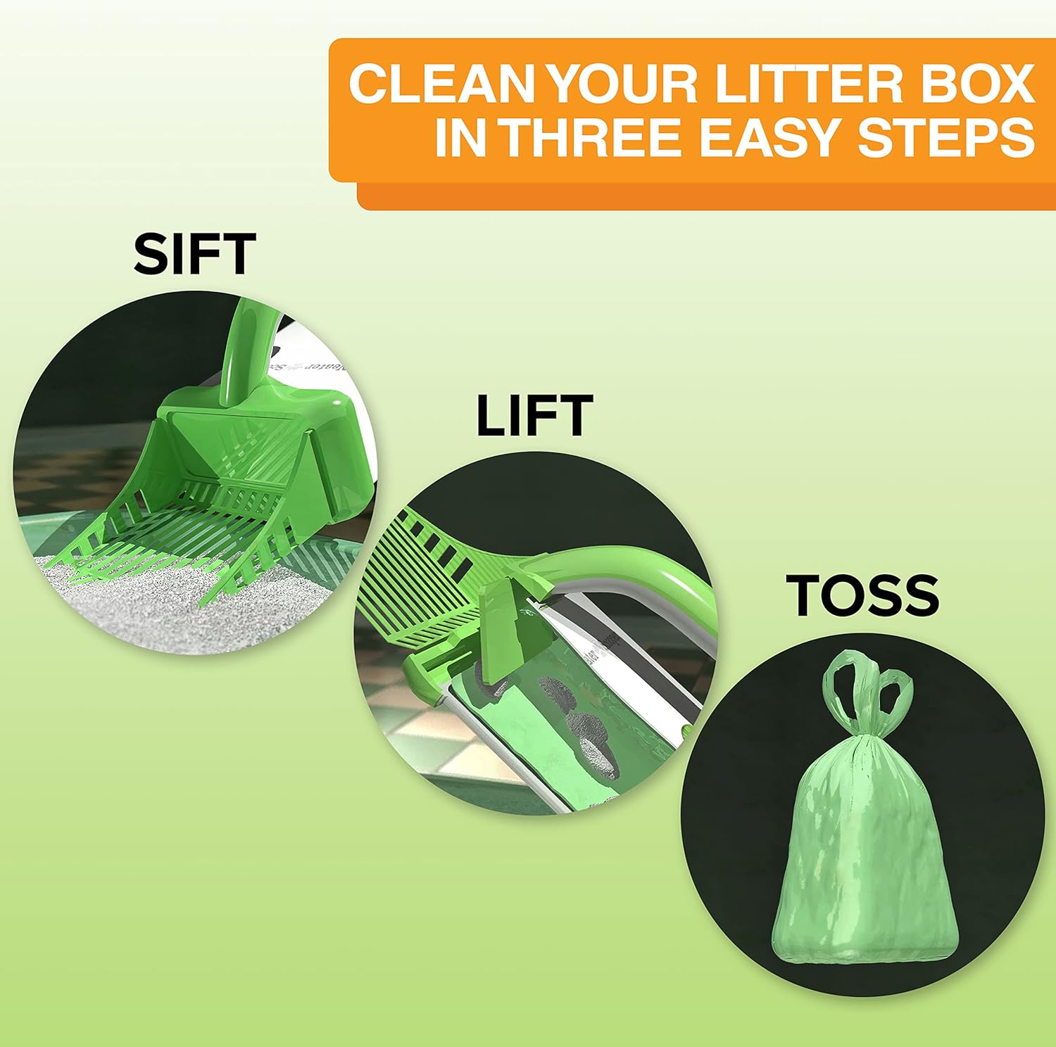 Neater Pets Neater Scooper Standard Cat Litter Scoop, 60 Refill Bags – Mess-Free Cat Litter Scooper with Bag, Spill-Proof Kitty Box Sifter, Bin Doubles as Poop Shovel Holder, for Single-Cat Households