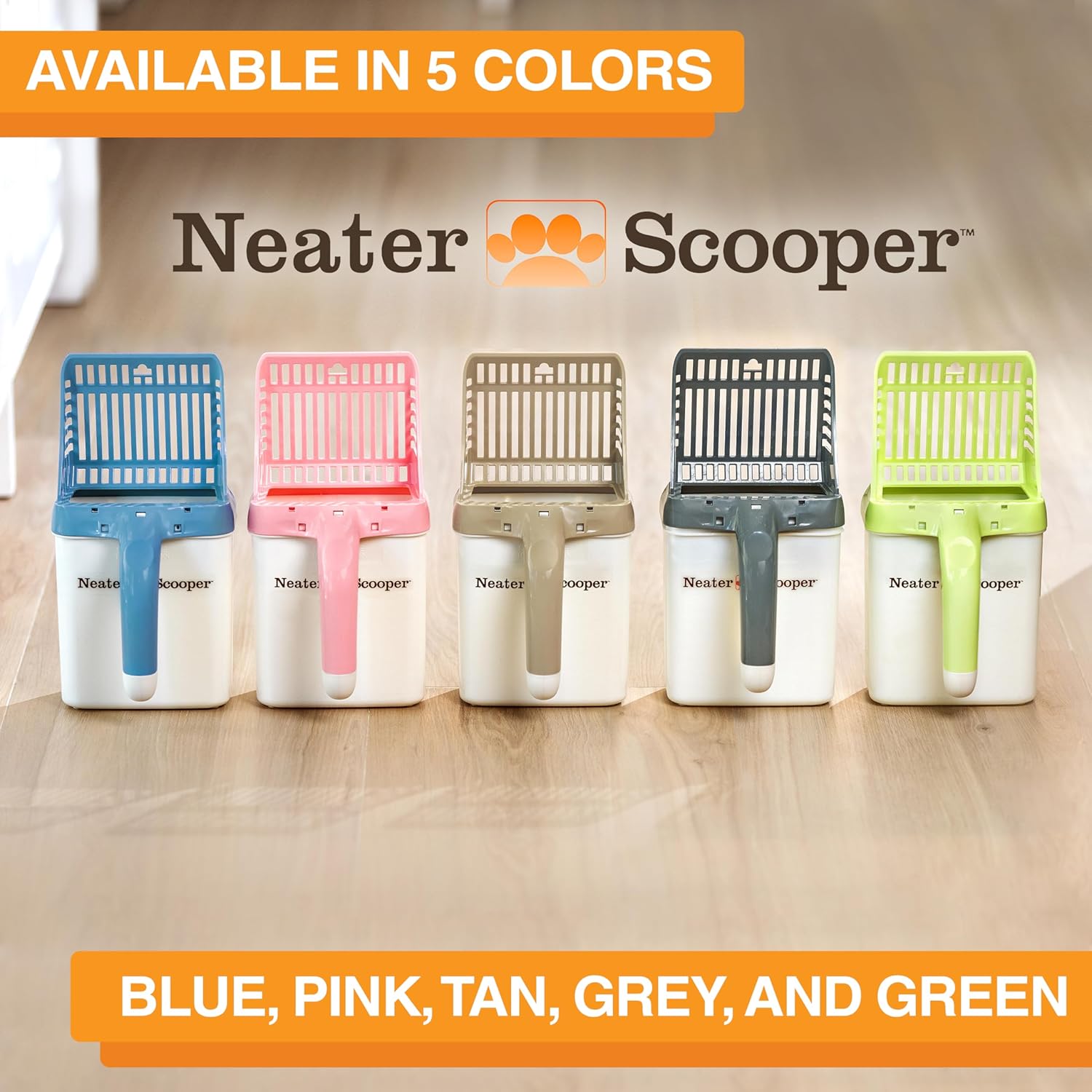 Neater Pets Neater Scooper Standard Cat Litter Scoop, 60 Refill Bags – Mess-Free Cat Litter Scooper with Bag, Spill-Proof Kitty Box Sifter, Bin Doubles as Poop Shovel Holder, for Single-Cat Households